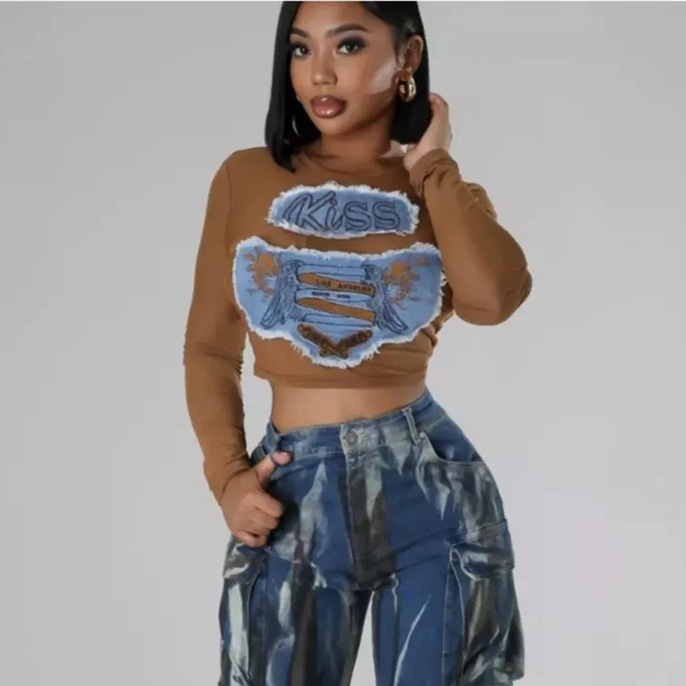 Denim mesh top