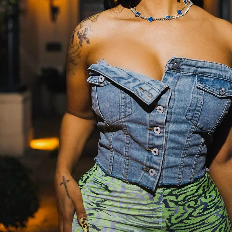 Denim corset top