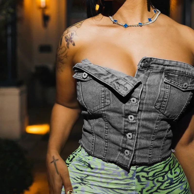 Denim corset top