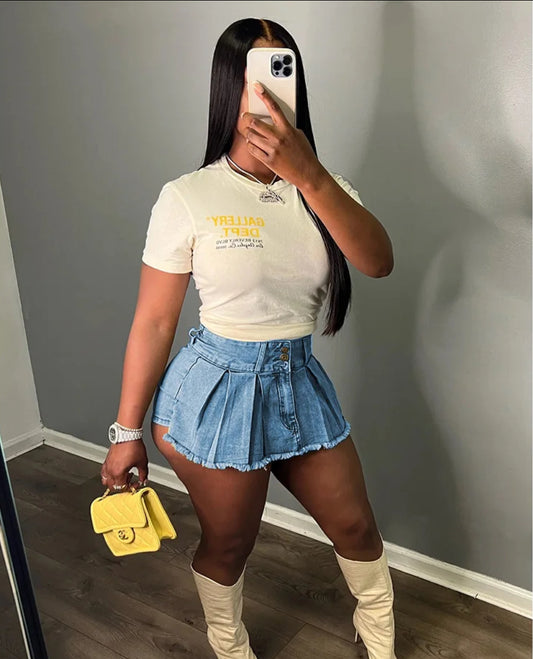 Mini denim skort