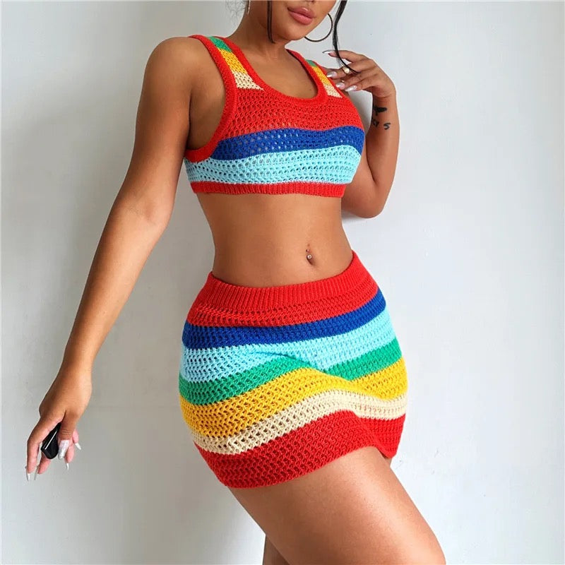 Colorful knit skirt set